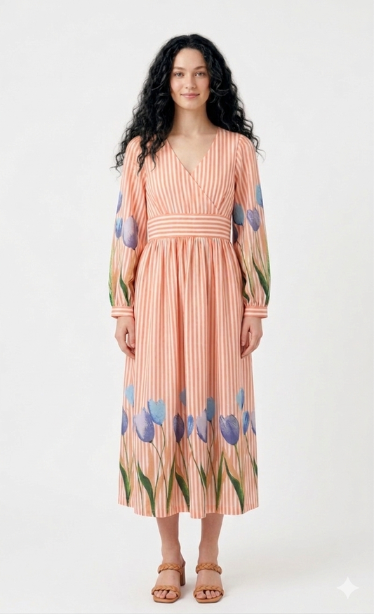 Peach Digital Print  Dress