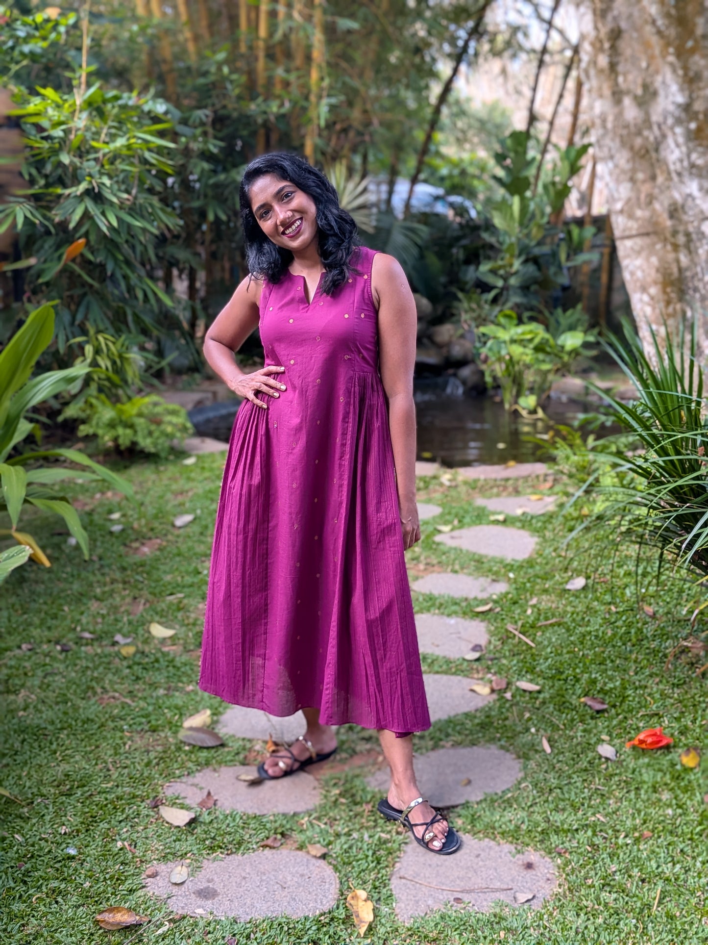 Magenta Buta & Beam Cotton  Dress