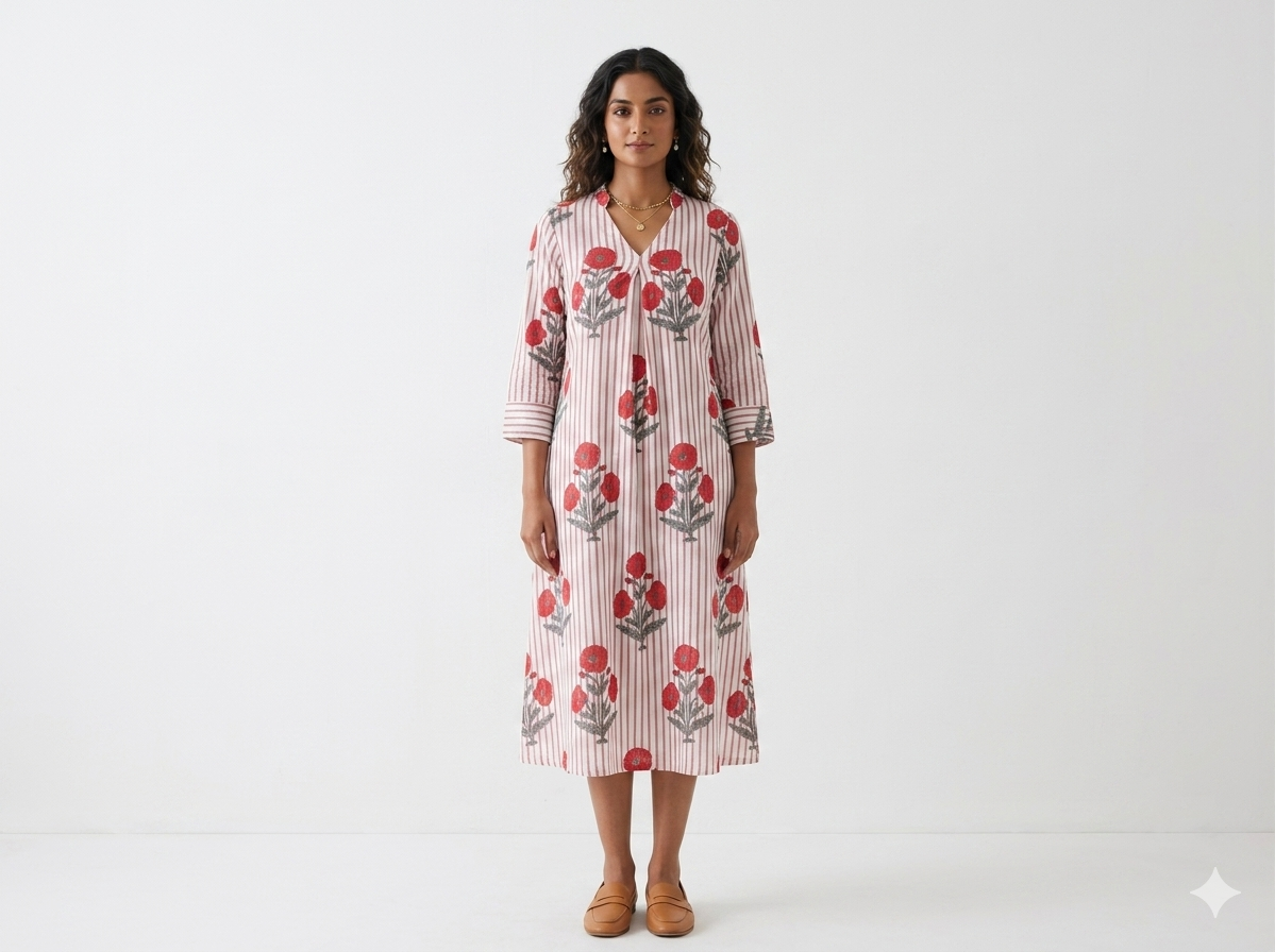 Cindia Handblock Shirt Dress