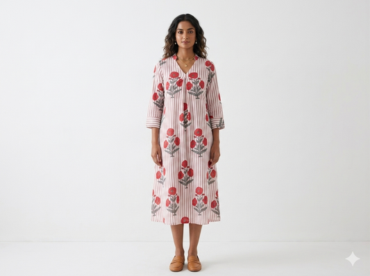 Cindia Handblock Shirt Dress