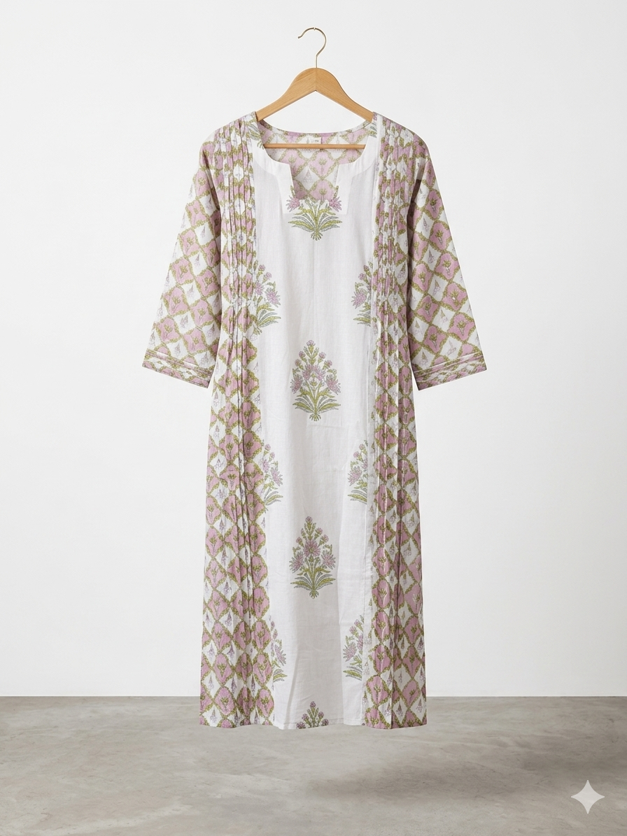 Sanganeri Bloom Pintuck Dress