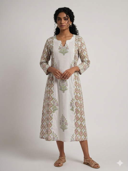 Sanganeri Bloom Pintuck Dress