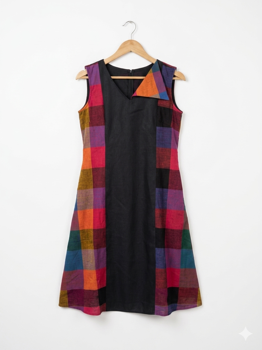 Madras Checks Suit  Collar Dress