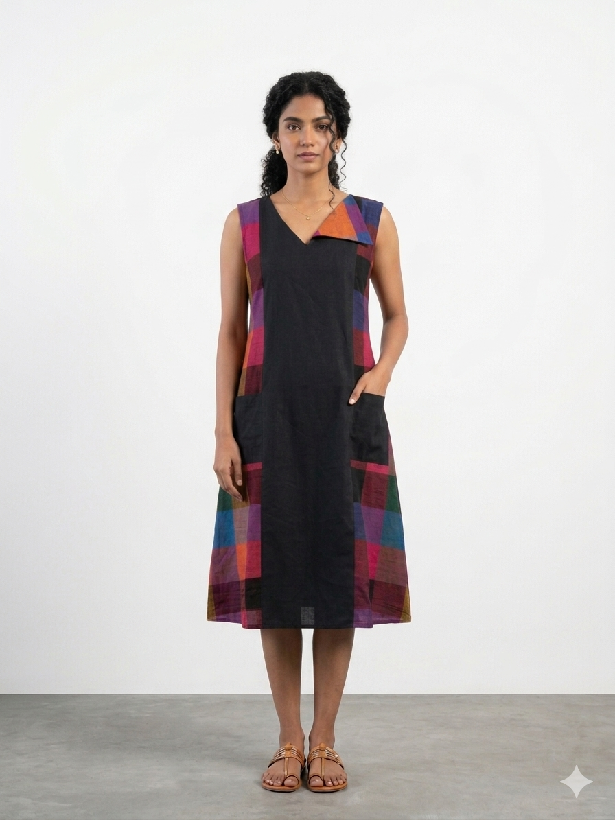 Madras Checks Suit  Collar Dress