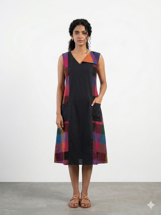 Madras Checks Suit  Collar Dress