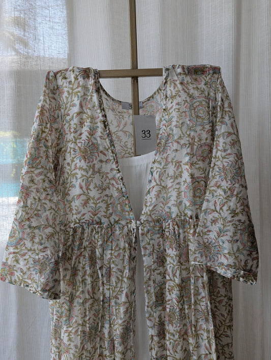 Printed Chanderi Jacket And White Slip