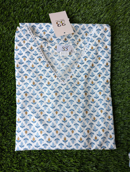 White and Blue  Cotton Co-Ord Set