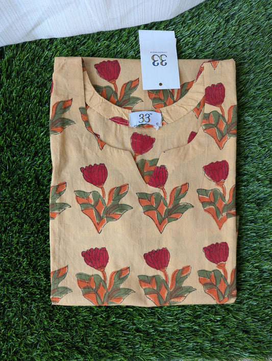 Hand Block Red Flower Kurti