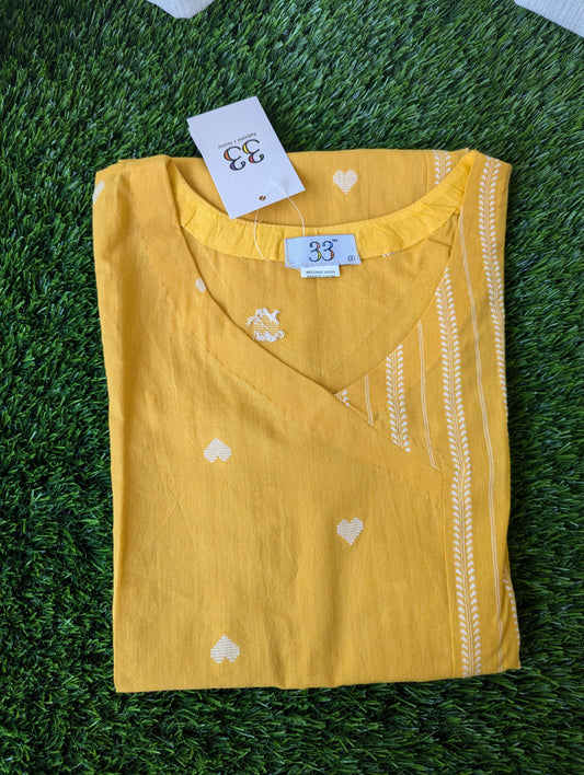 Yellow Handloom Cotton Sleeveless  Dress