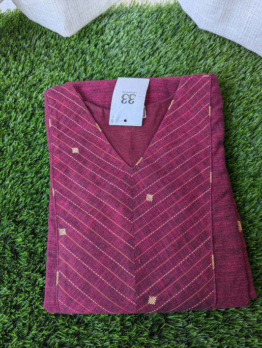 Maroon Butta Handloom Cotton Kurti