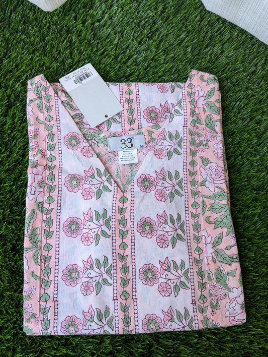 Pink And White Floral Cotton Kurti