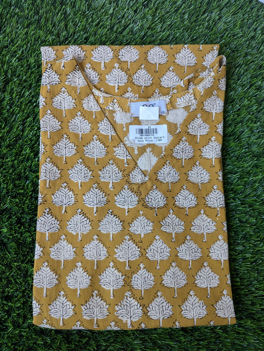 Mustard Yellow Block Print kurti
