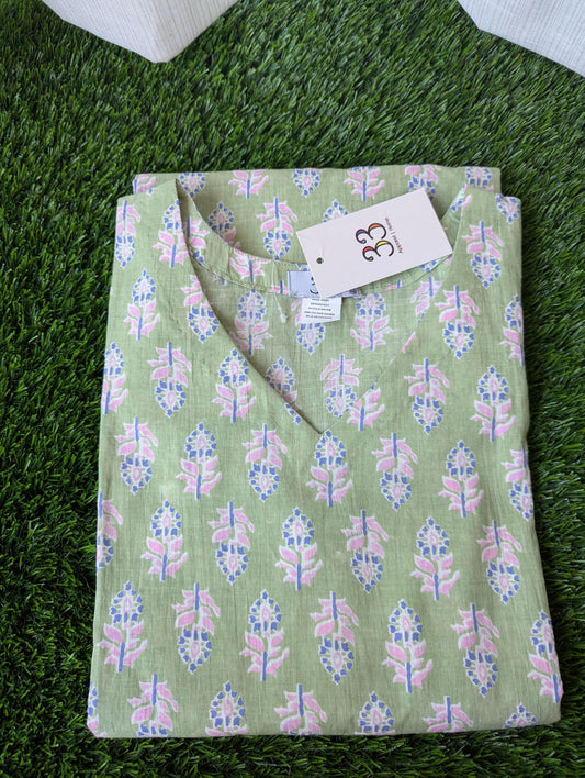 Pista Green Cotton Kurti