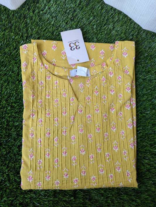 Mustard Yellow Pintuck Kurti