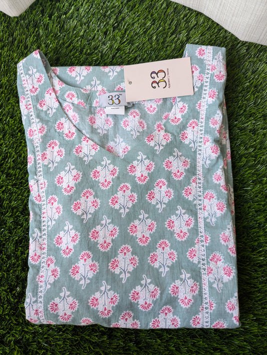 Blue and Pink 3 Panel Aline  Kurti