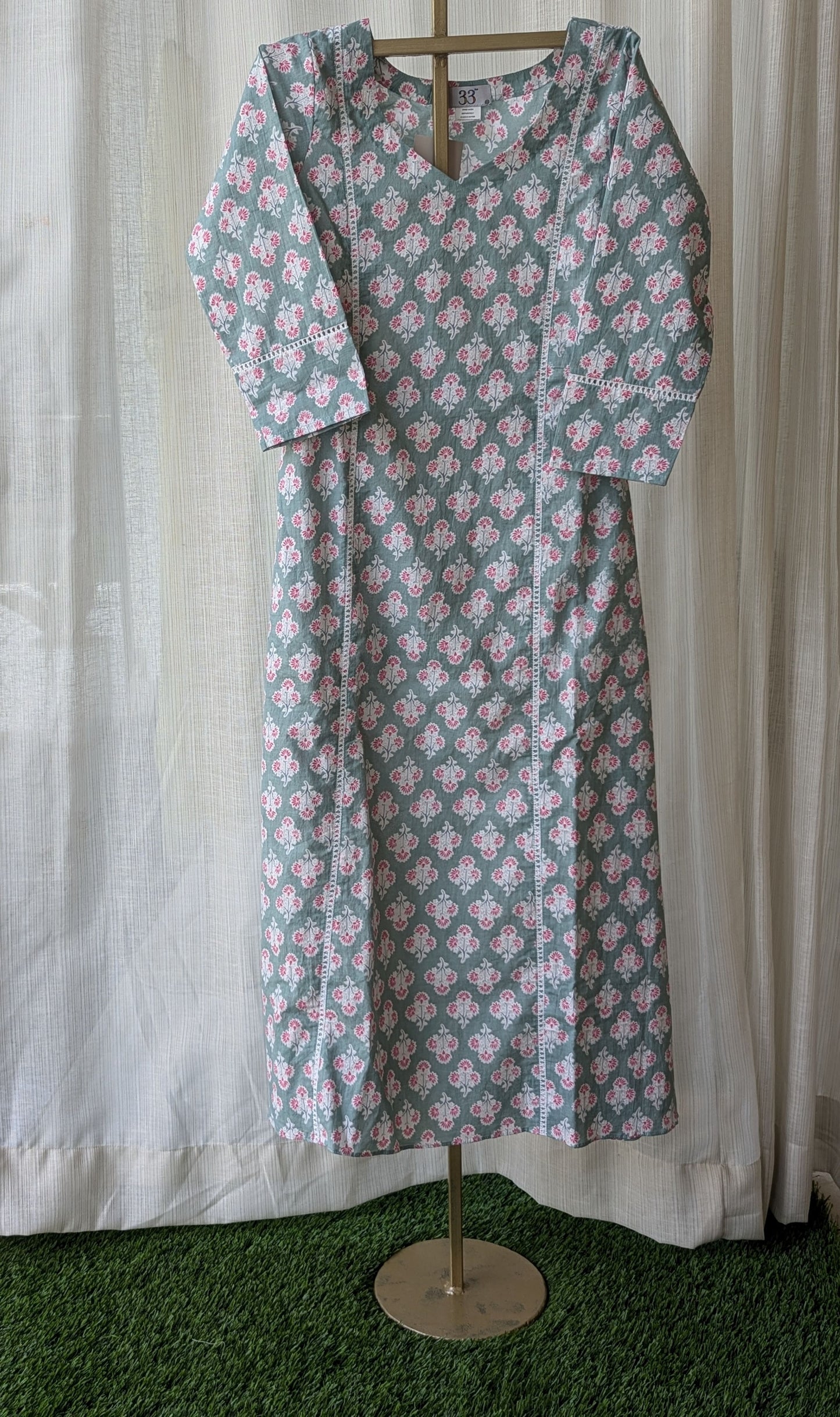 Blue and Pink 3 Panel Aline  Kurti