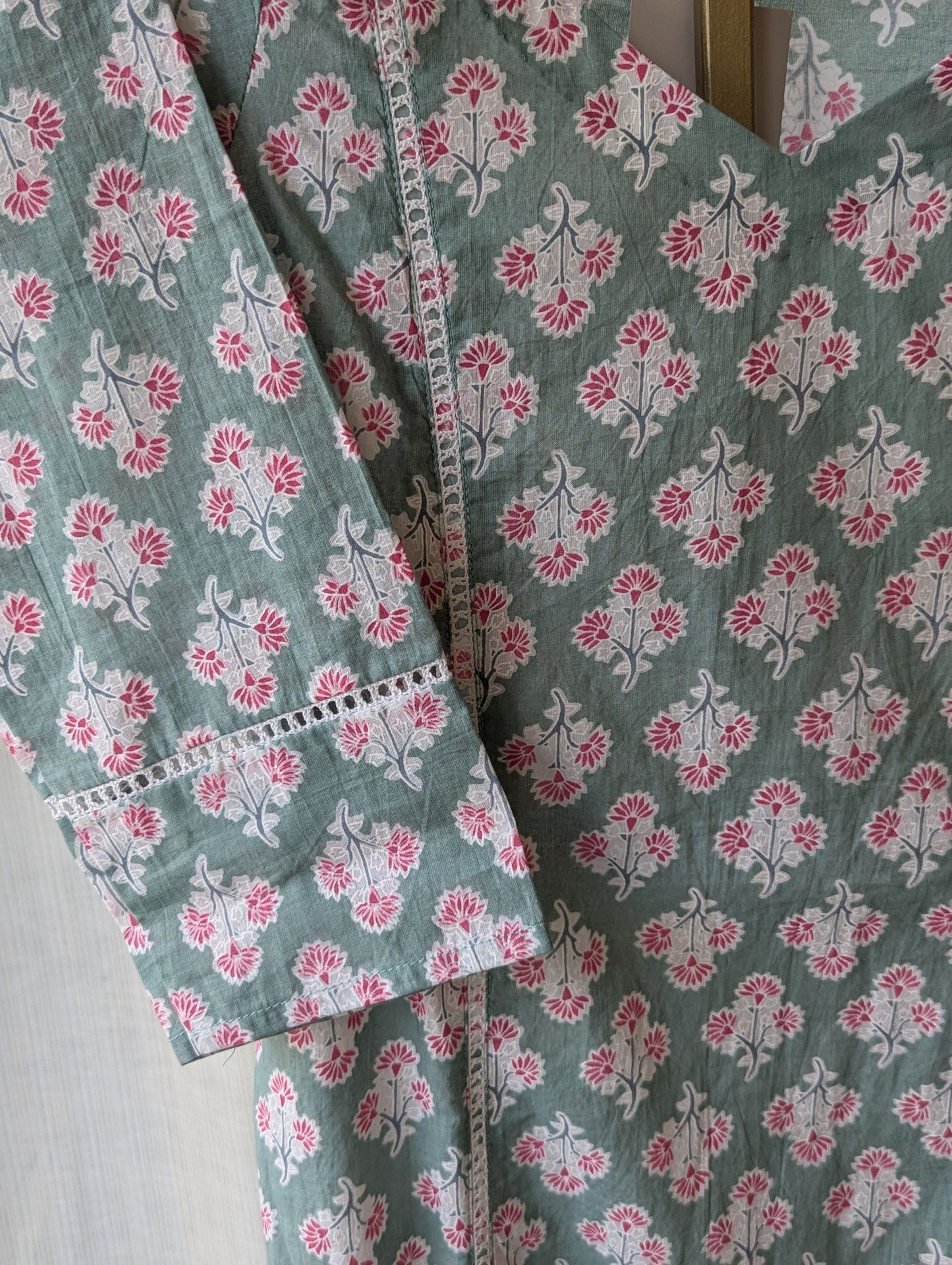 Blue and Pink 3 Panel Aline  Kurti