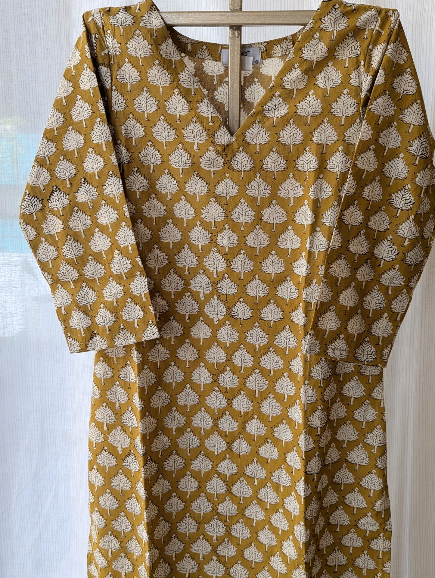 Mustard Yellow Block Print kurti