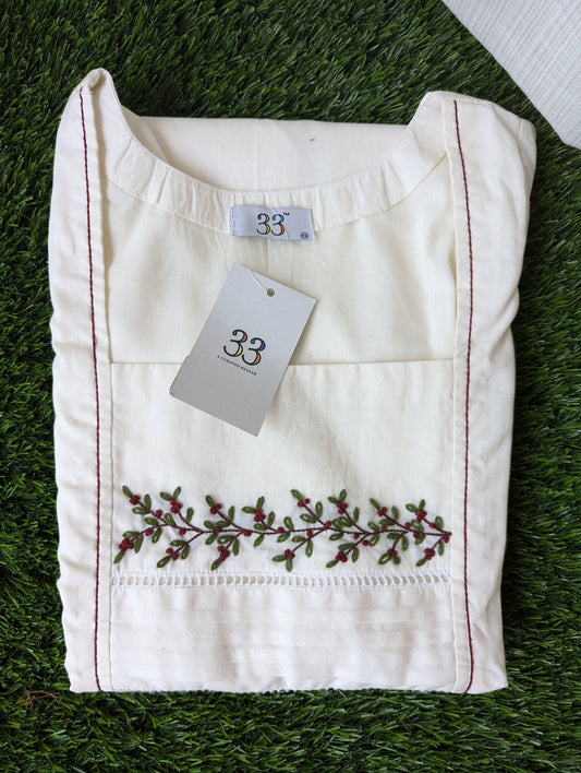 Cotton White Hand Work Kurti