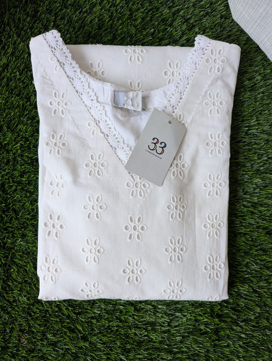 White Hakoba Straight Kurti