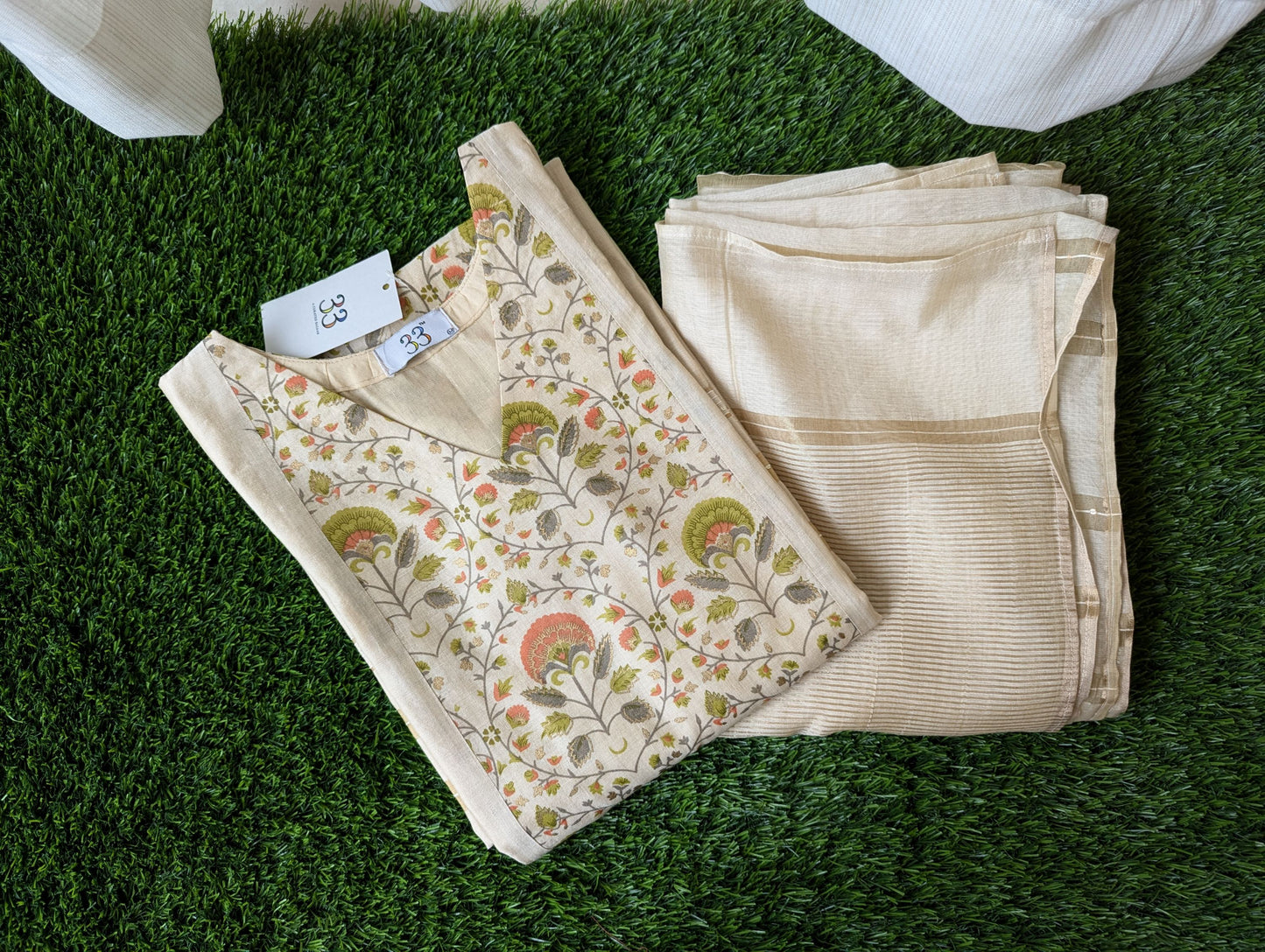 Tissue Printed Kurti and Dupatta Set