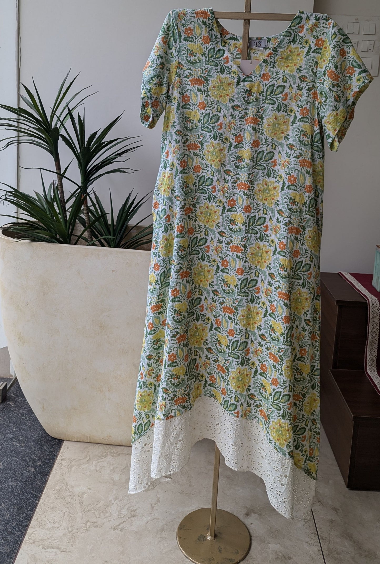 Yellow  Kantha Cotton Dress
