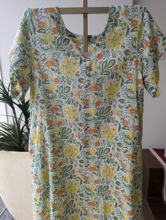 Yellow  Kantha Cotton Dress