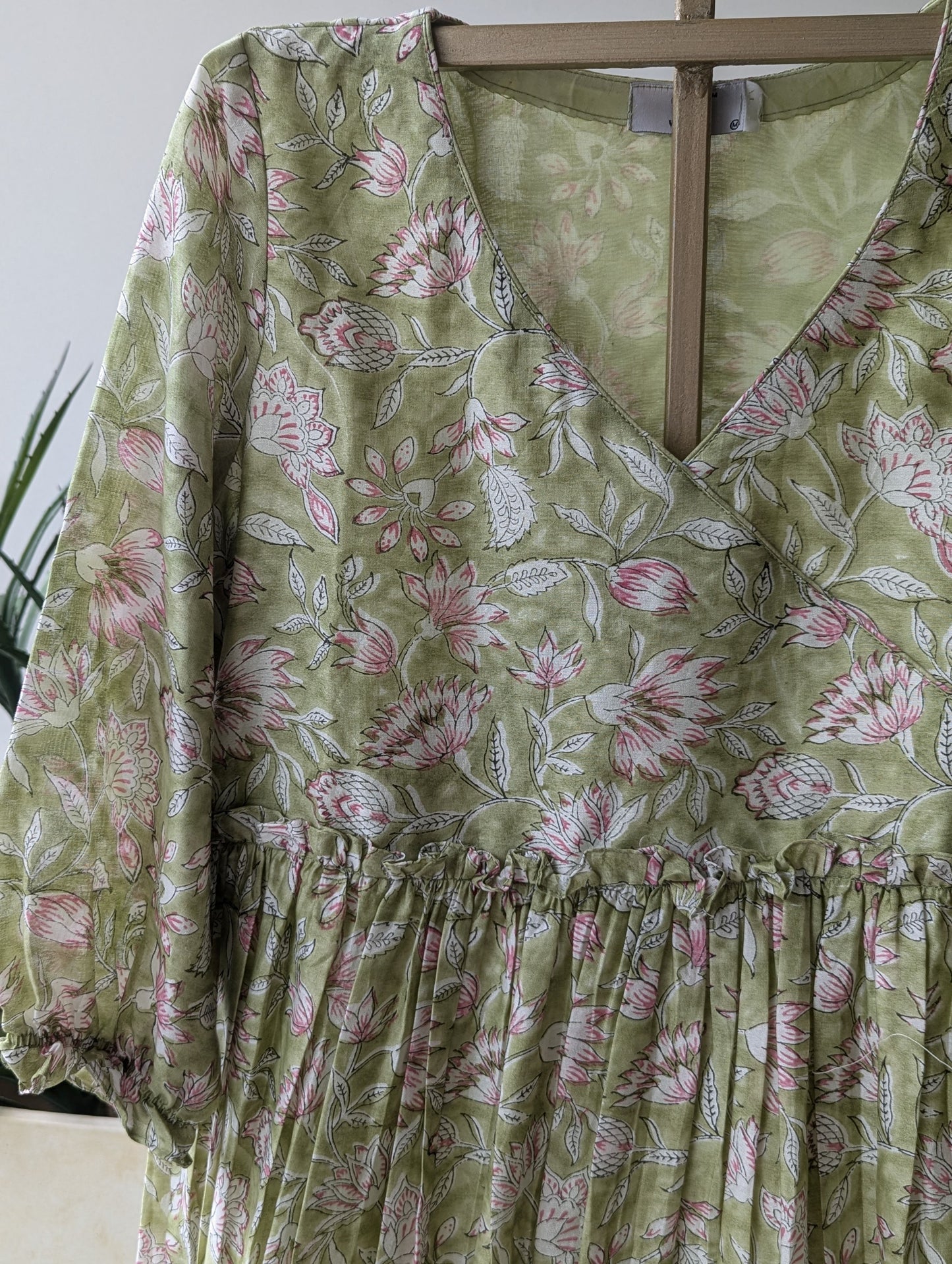 Green And Pink Floral Chanderi Dress