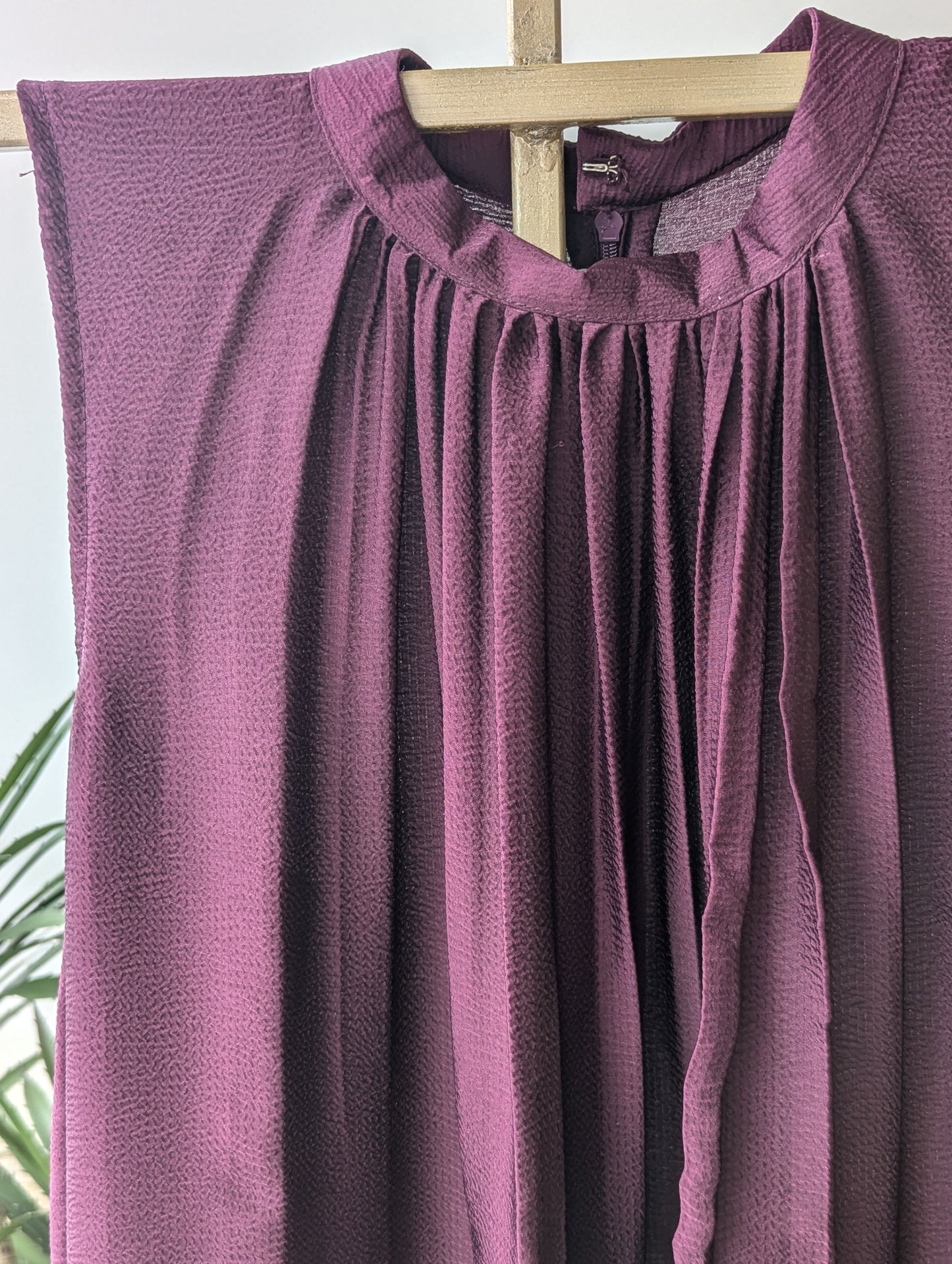 Wine Color Crushed Satin Aline Dress
