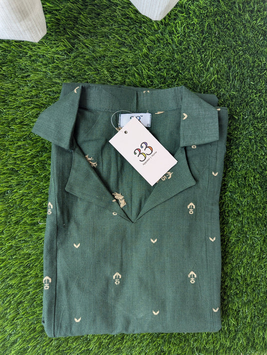 Bottle Green Cotton Aline Kurti