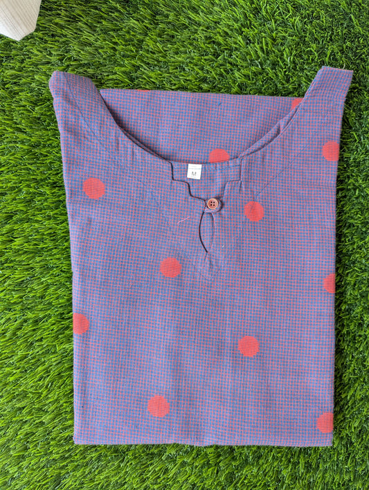 Dark Purple Cotton Check Kurta