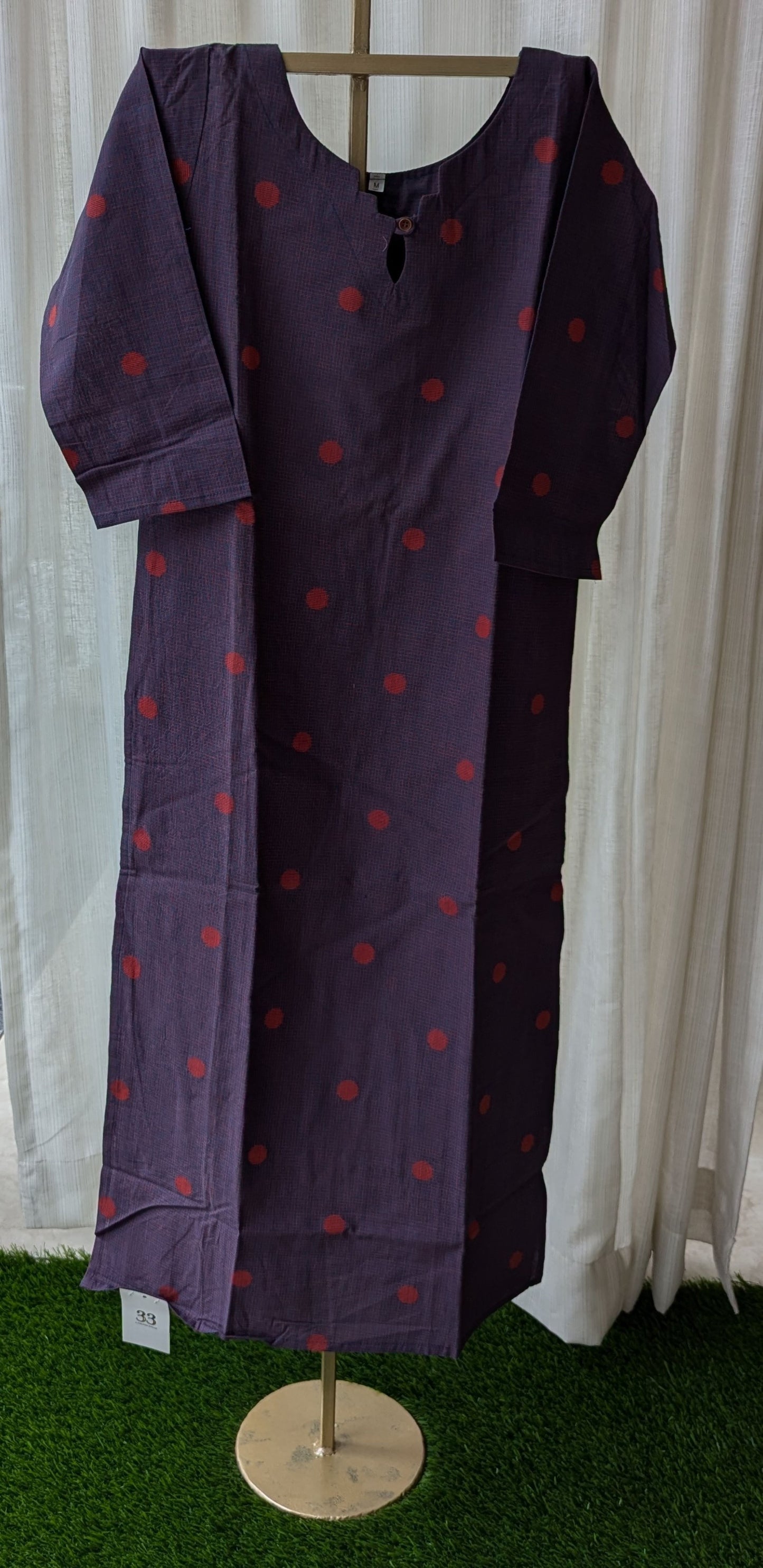 Dark Purple Cotton Check Kurta