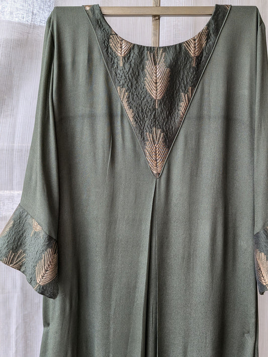 Olive Green Crepe Georgete Semi Partywear Dress