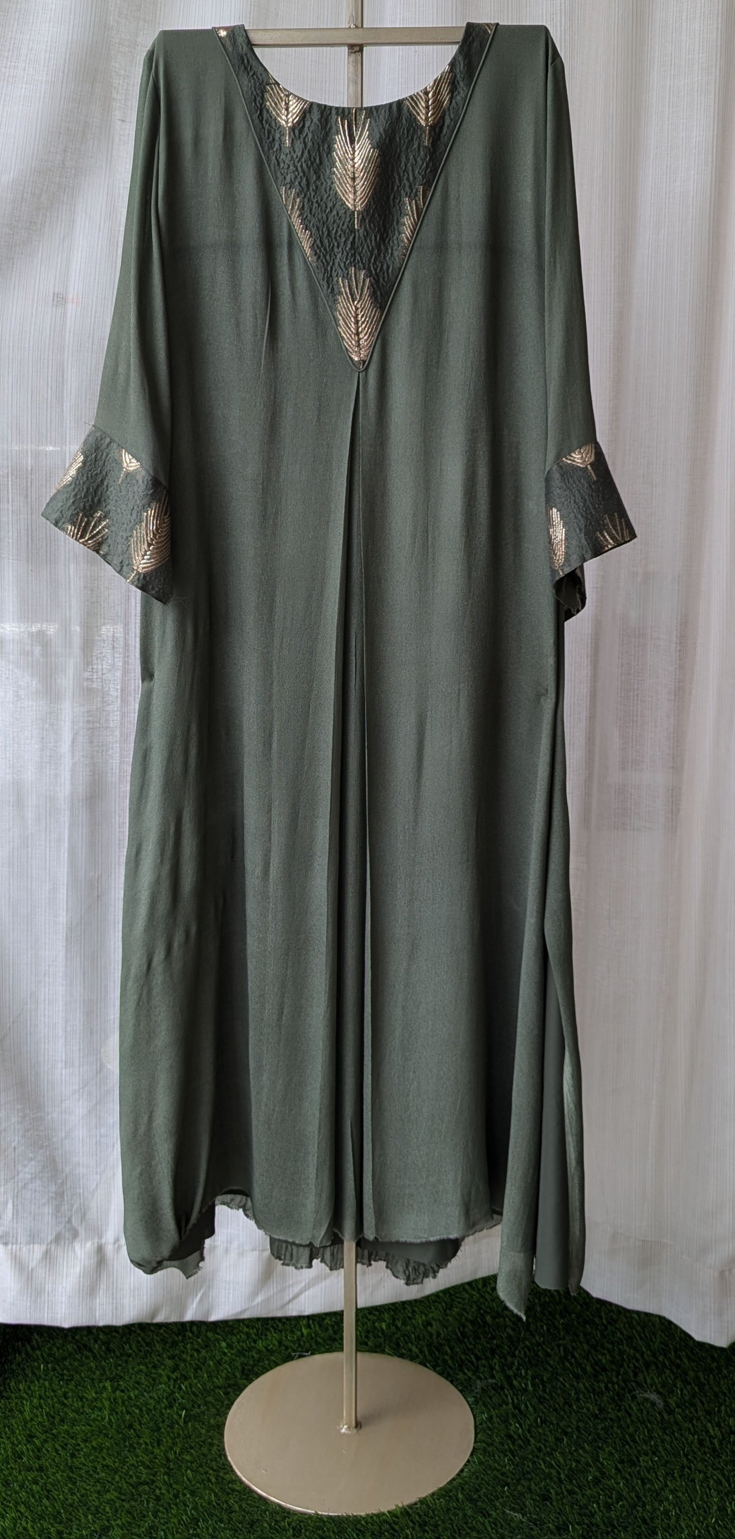Olive Green Crepe Georgete Semi Partywear Dress