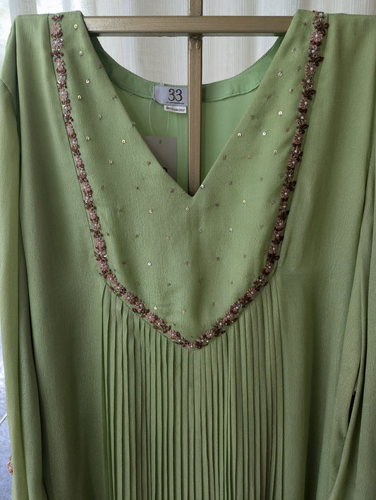 Crepe Georgete Green Hand Work Semi Partywear Aline Top