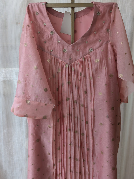 German Tissue Buta pink Semi  Party Wear Dress
