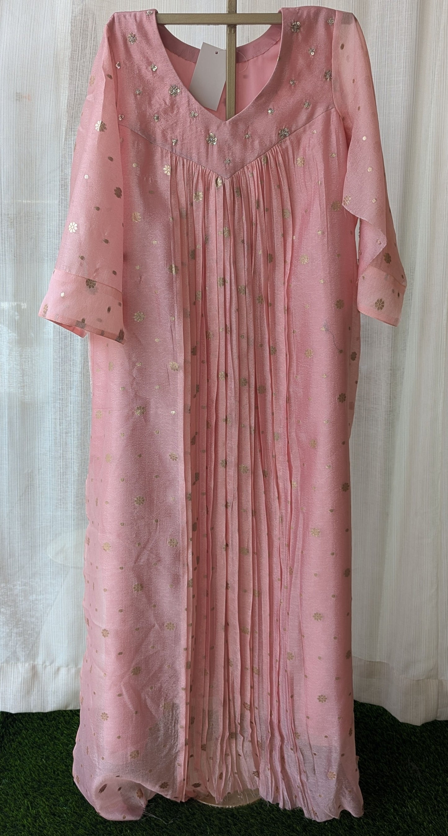 German Tissue Buta pink Semi  Party Wear Dress