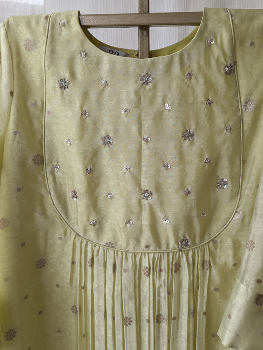 German Tissue Butta Highlights Semi Party Wear Lemon green Top