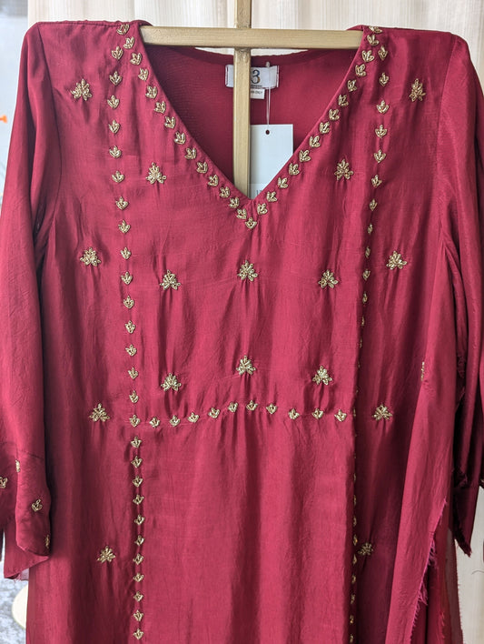 Uppada Red Semi Party Wear Hand Work Top