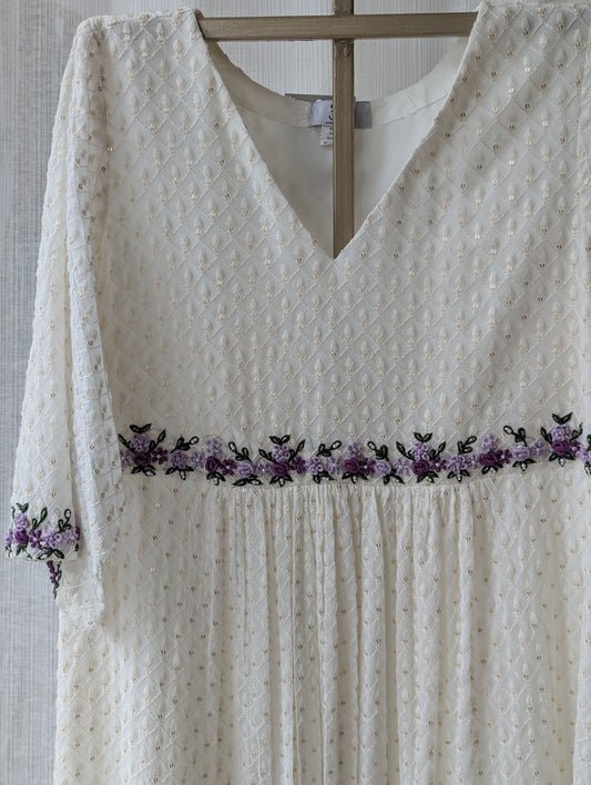 White Chikankari Hand Work Semi Party Wear Top