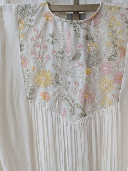 White Organza  Embroidered Lace Top