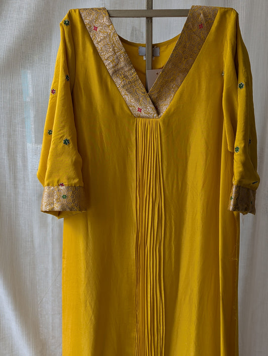 Yellow Uppada Silk Banarasi Neck Semi Party Wear Top