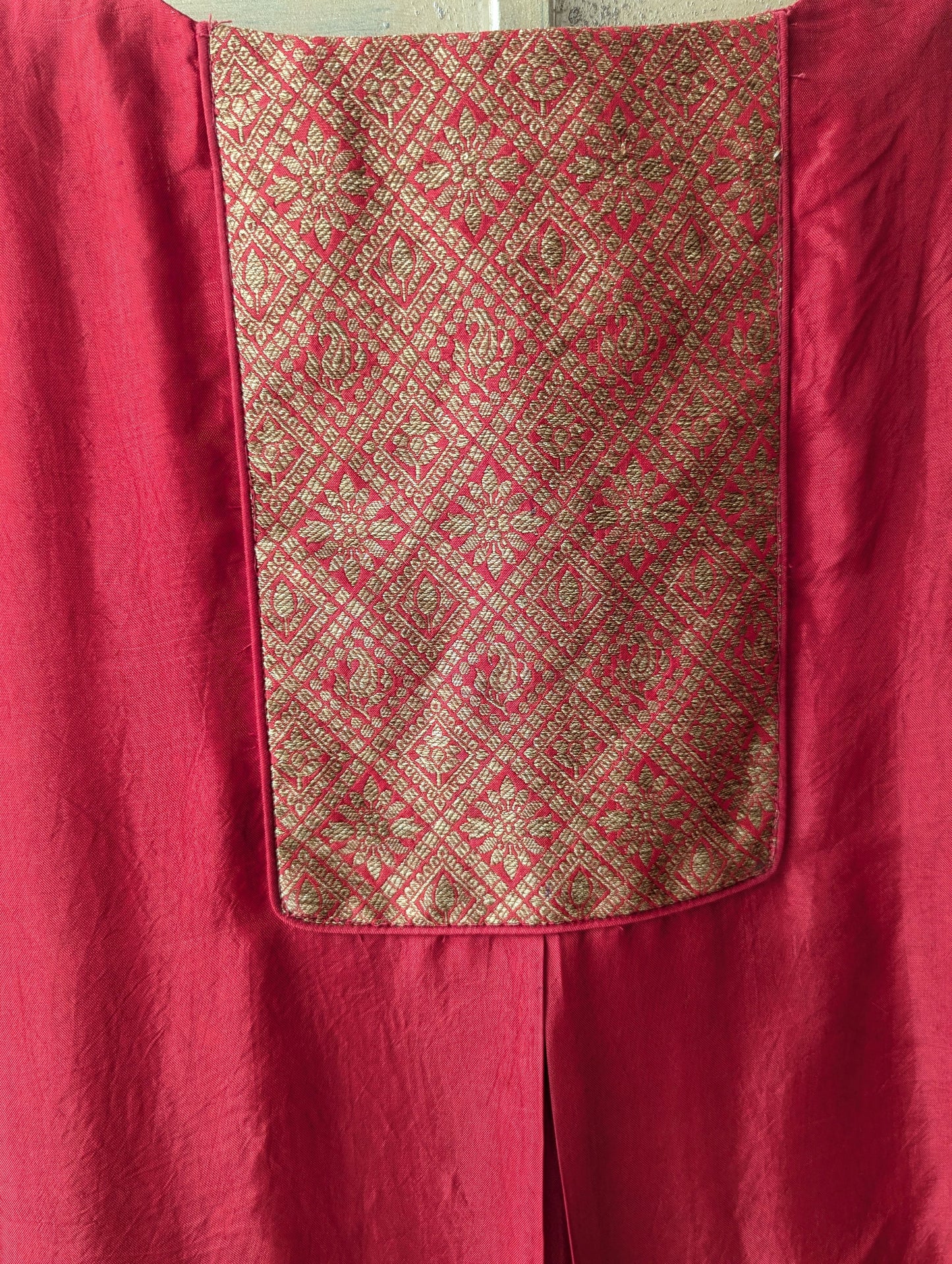 Red Malai Satin Hand Work Semi Party Wear Dress