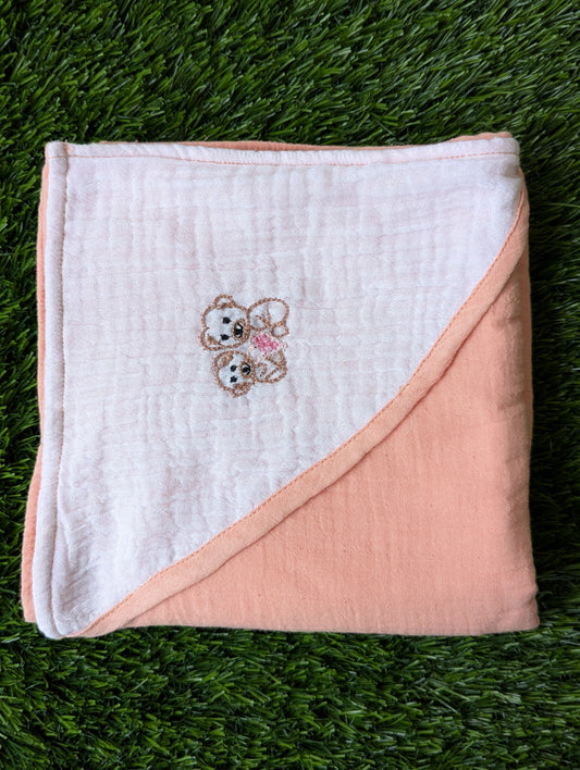New Born Muslin  Embroidery Peach  Swaddle