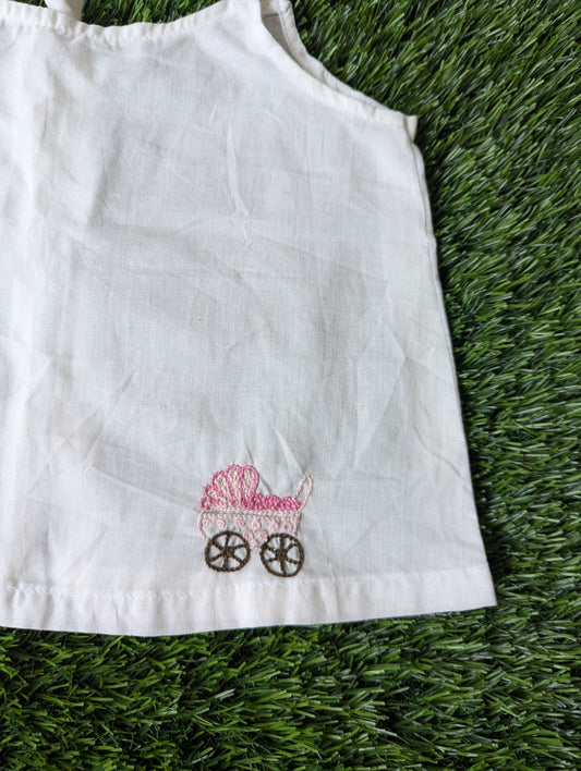 New Born Cotton White Embroidery Vest