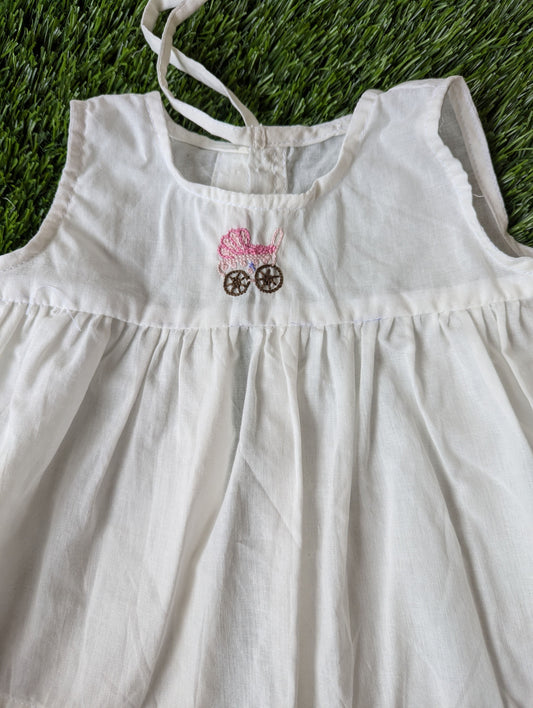 New Born White Cotton  Embroidery Dress