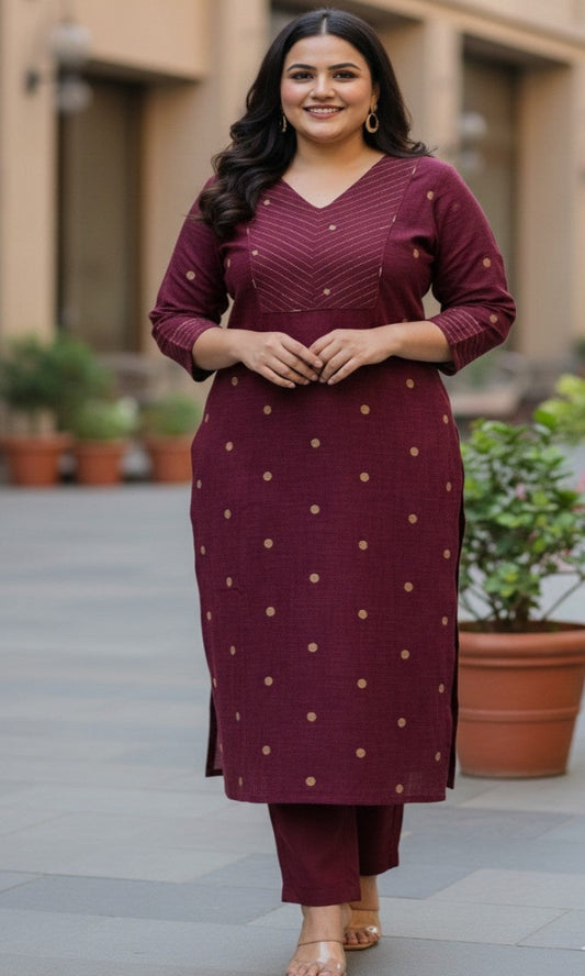 Maroon Butta Handloom Cotton Kurti