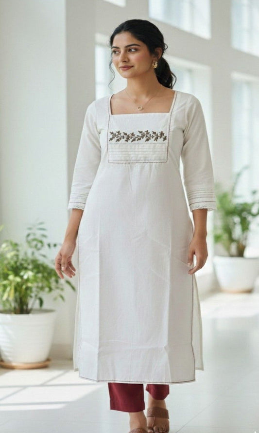 white embroidery kurti