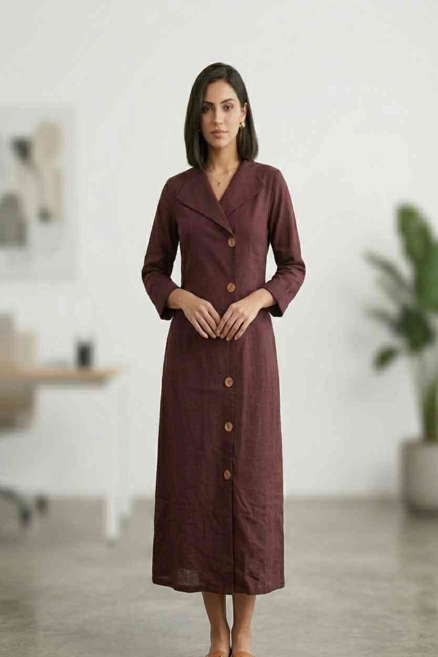 Coffee Aline Shirt Dress