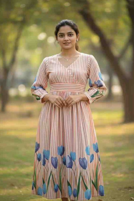 Peach Digital Print  Dress